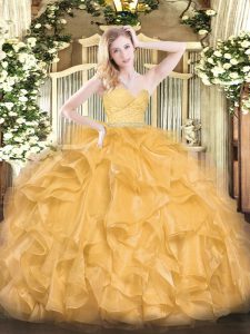 Sleeveless Beading and Lace and Ruffles Zipper Quinceanera Gowns