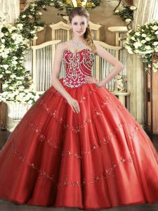 Tulle Sleeveless Floor Length Quinceanera Gowns and Beading and Appliques