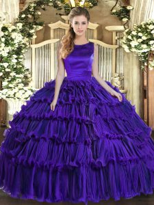 Fashionable Organza Scoop Sleeveless Lace Up Ruffled Layers Sweet 16 Quinceanera Dress in Purple