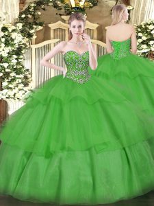 Vintage Green Sweetheart Lace Up Beading and Ruffled Layers Sweet 16 Quinceanera Dress Sleeveless