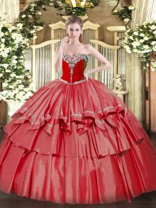 Smart Beading and Ruffled Layers Quinceanera Dresses Coral Red Lace Up Sleeveless Floor Length