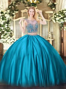 Baby Blue Two Pieces Beading Quinceanera Dresses Lace Up Satin Sleeveless Floor Length