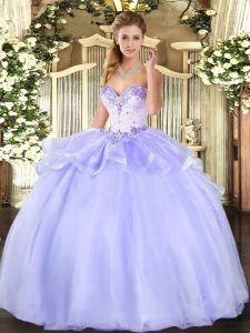 Custom Designed Lavender Sleeveless Beading Floor Length Vestidos de Quinceanera