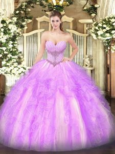 Artistic Lilac Sleeveless Beading and Ruffles Floor Length Sweet 16 Dress