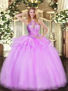 Beading Sweet 16 Dresses Lilac Lace Up Sleeveless Floor Length