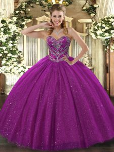 Floor Length Ball Gowns Sleeveless Fuchsia Quinceanera Dresses Lace Up