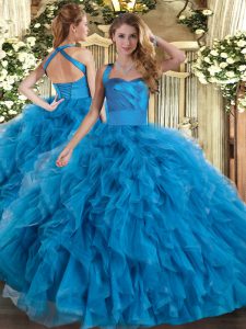 Halter Top Sleeveless Tulle Sweet 16 Dresses Ruffles Lace Up