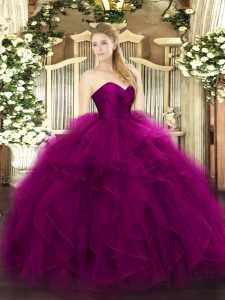 Sleeveless Tulle Floor Length Zipper 15 Quinceanera Dress in Fuchsia with Ruffles