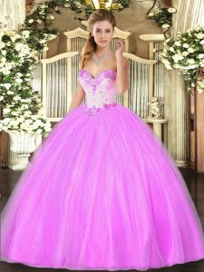 Tulle Sweetheart Sleeveless Lace Up Beading Sweet 16 Quinceanera Dress in Lilac