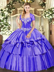 Purple Sweetheart Neckline Beading and Ruffled Layers 15th Birthday Dress Sleeveless Lace Up