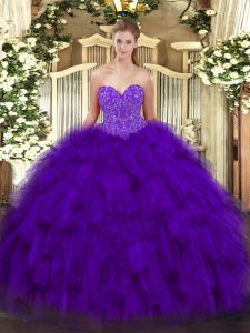 Glamorous Organza Sleeveless Floor Length Quince Ball Gowns and Beading and Ruffles