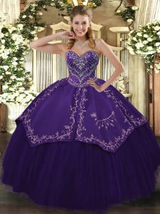 Chic Purple Quinceanera Gowns Prom and Military Ball and Sweet 16 and Quinceanera with Pattern Sweetheart Sleeveless Lace Up