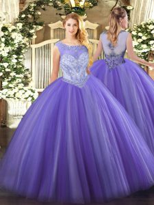 Lavender Scoop Zipper Beading 15th Birthday Dress Sleeveless