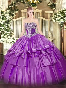 Enchanting Sleeveless Lace Up Floor Length Beading and Ruffled Layers Quinceanera Dress