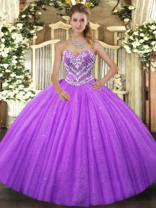 Custom Design Lavender Sweetheart Lace Up Beading Sweet 16 Dresses Sleeveless