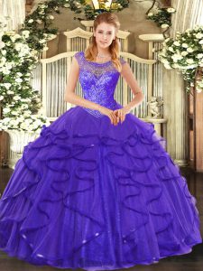 Glorious Tulle Sleeveless Floor Length Quinceanera Dress and Beading and Ruffles