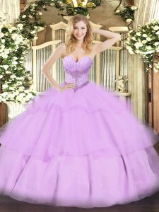 Sleeveless Beading and Ruffled Layers Lace Up Vestidos de Quinceanera