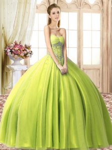 Tulle Sleeveless Floor Length Quinceanera Gown and Beading