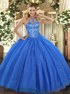 Sweet Floor Length Ball Gowns Sleeveless Blue 15 Quinceanera Dress Lace Up