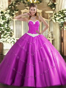 Appliques Sweet 16 Dresses Fuchsia Lace Up Sleeveless Floor Length