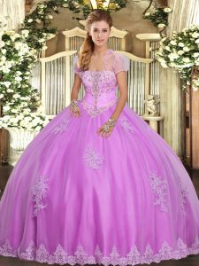 Gorgeous Lilac Sleeveless Tulle Lace Up Vestidos de Quinceanera for Military Ball and Sweet 16 and Quinceanera
