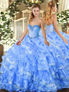 Ball Gowns Sweet 16 Dresses Baby Blue Sweetheart Organza Sleeveless Floor Length Lace Up