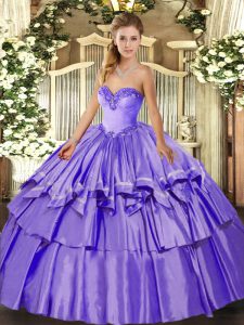 Fantastic Lavender Sleeveless Organza and Taffeta Lace Up 15 Quinceanera Dress for Military Ball and Sweet 16 and Quinceanera