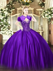 Purple Sleeveless Beading Floor Length Quinceanera Dress