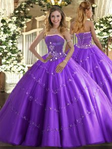 Floor Length Ball Gowns Sleeveless Lavender Quince Ball Gowns Lace Up