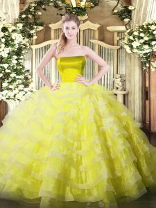 Strapless Sleeveless Tulle Sweet 16 Dresses Ruffled Layers Zipper