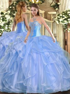 Ball Gowns Sweet 16 Dresses Baby Blue Sweetheart Organza Sleeveless Floor Length Lace Up