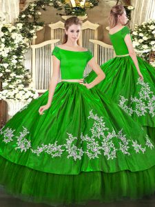 On Sale Green Short Sleeves Embroidery Floor Length Quinceanera Dress