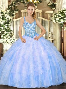 Hot Selling Floor Length Ball Gowns Sleeveless Baby Blue Sweet 16 Quinceanera Dress Lace Up