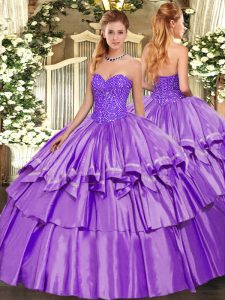 Pretty Lavender Sweetheart Neckline Beading and Ruffles Quinceanera Gown Sleeveless Lace Up