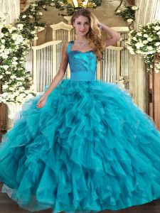 Halter Top Sleeveless Lace Up 15 Quinceanera Dress Teal Tulle