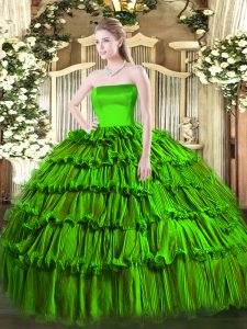 Organza Zipper Quinceanera Gown Sleeveless Floor Length Ruffled Layers