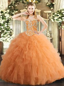 Sweetheart Sleeveless Tulle Sweet 16 Dresses Beading and Ruffles Lace Up