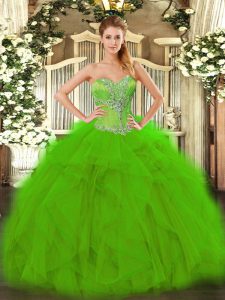 Admirable Green Ball Gowns Organza Sweetheart Sleeveless Beading and Ruffles Floor Length Lace Up Sweet 16 Quinceanera Dress