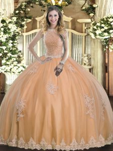 Popular Sleeveless Beading and Appliques Lace Up Quinceanera Gowns