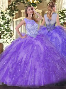 Free and Easy Lavender Organza Zipper Sweet 16 Dresses Sleeveless Floor Length Beading and Ruffles