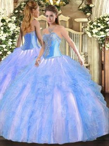 Sleeveless Lace Up Floor Length Beading and Ruffles Quinceanera Gown