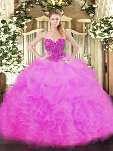 Sumptuous Ball Gowns Ball Gown Prom Dress Fuchsia Sweetheart Organza Sleeveless Floor Length Lace Up