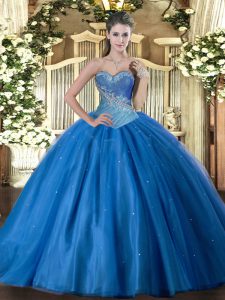 Ball Gowns Quinceanera Dress Blue Sweetheart Tulle Sleeveless Floor Length Lace Up