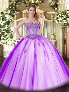 Beautiful Beading and Appliques Quinceanera Gowns Lavender Lace Up Sleeveless Floor Length