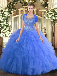 Baby Blue Sleeveless Beading and Ruffled Layers Floor Length Quinceanera Dress