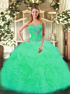 Beading and Ruffles Sweet 16 Dresses Turquoise Lace Up Sleeveless Floor Length