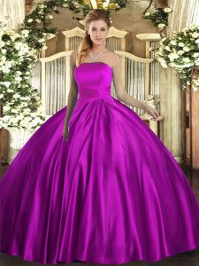 Strapless Sleeveless Satin Sweet 16 Dresses Ruching Lace Up