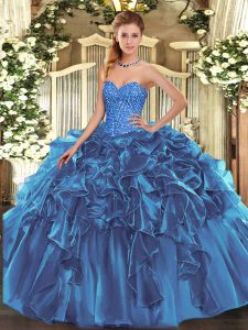 Beading and Ruffles Sweet 16 Dresses Blue Lace Up Sleeveless Floor Length