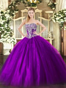 Purple Sleeveless Beading Floor Length Quinceanera Dress