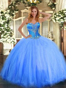 Eye-catching Sweetheart Sleeveless Lace Up Sweet 16 Dresses Blue Tulle